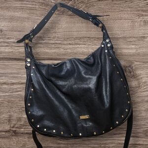 Pierre Balmain Black Pebbled Leather Purse Oversized Studded Italy RIP IN LINER